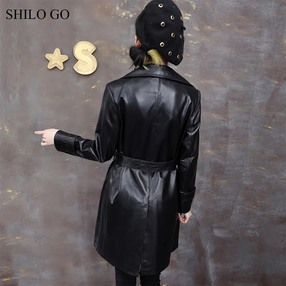 Тренч SHILO GO Женский длинный двубортный из натуральной овчины с отложным