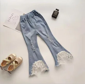 

2019 new wholesale girls denim flare pants fashion spring girls jean pants 3-8t B350