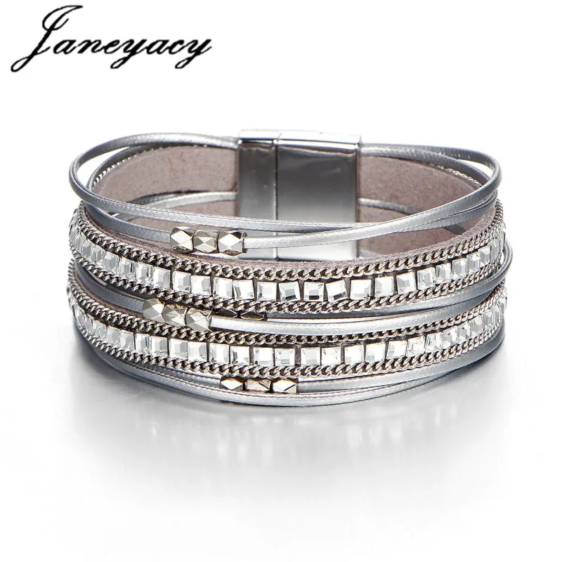 

2018 Fashion Hot Magnetic Buckle Multilayer Bracelet & Bracelet Women Bohemian Pearl Crystal Leather Bracelet Woman New Pulseira