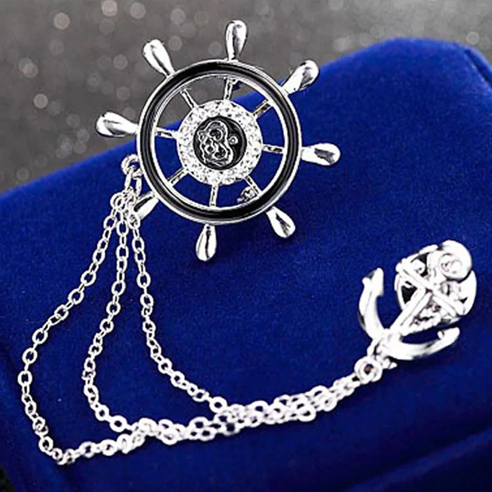 New Anchor Collar Brooches For Women Love Crystal Rhinestone Broches