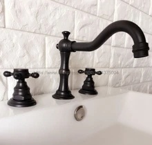 3 pcs Oil Rubbed Bronze Deck Mounted Double handle Bathroom Mixer Tap Faucet Water Tap Bathroom Basin Faucet Nhg064 deck mounted waterfall spout square oil rubbed bronze red basin bathroom mixer tap three holes dual handles faucet mixer