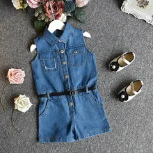 Летний джинсовый комбинезон для маленьких девочек, юбка, детские ковбойские штаны, шорты с поясом, детский комбинезон, милый комбинезон для девочек