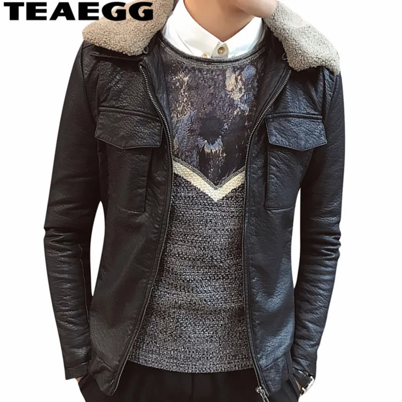 TEAEGG размера плюс черная искусственная кожа мужская куртка пальто Chaqueta Moto Cuero высокое качество мужские зимние кожаные куртки парка AL1409