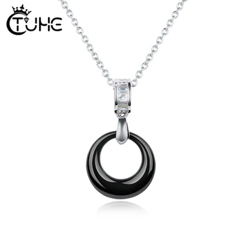 

2019 Elegant Design Ceramic Choker Necklace Female Crystal Circle Pendant Necklaces for Women Blue Pink White Ceramic Jewelry