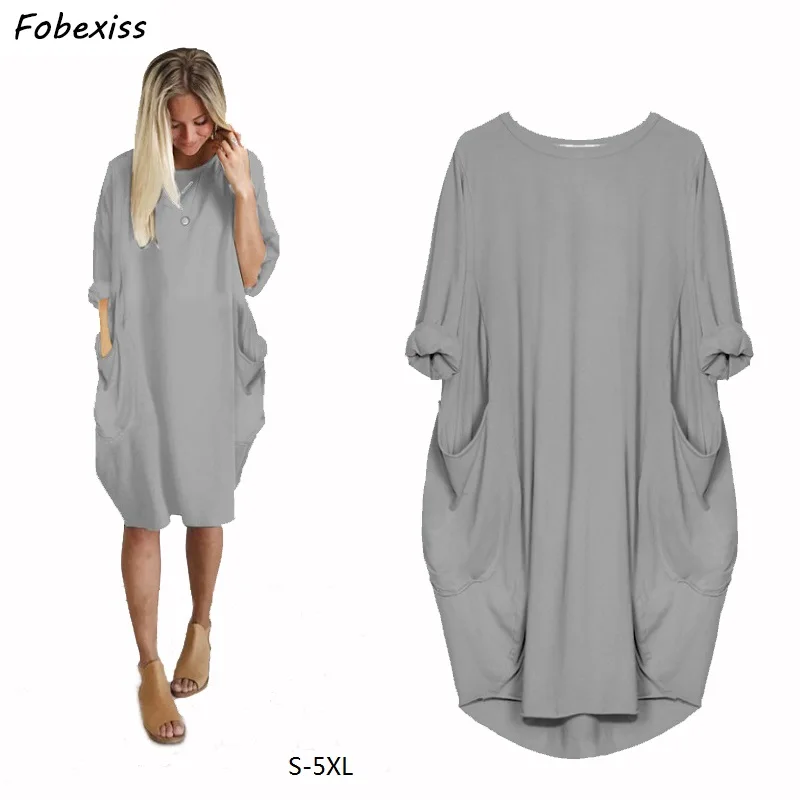 

Women`s Dress Vestidos De Verano Ukraine Vintage Ladies Pocket Black Cotton Dress Sukienki Long Sleeve Dress Plus Size S-5XL