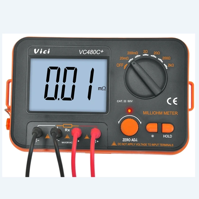 3 1/2 Digital Milli ohm Meter VC480C+ LCD Backlit 4 Wire Test Low