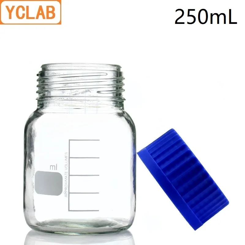 YCLAB 250 мл реагент бутылка широкий винт рот с голубой кепки прозрачное бесцветное стекло спецодежда медицинская лаборатории пособия по