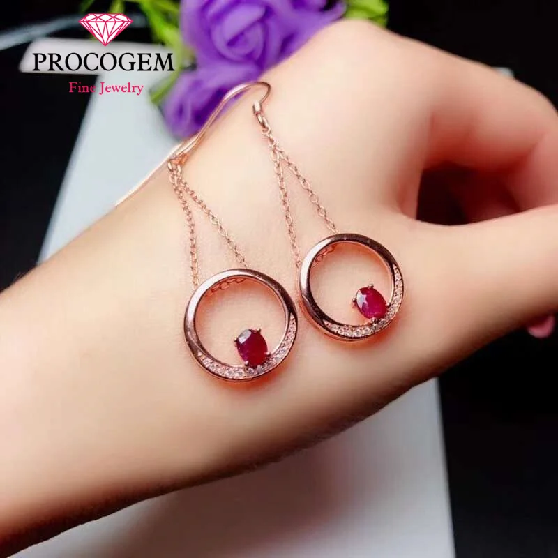 

Natural Ruby Drop Earrings for Women Party Gifts 4x5mm 0.5ctX2 Genuine gemstones Fine Ladies eardrops 925 Sterling silver #285