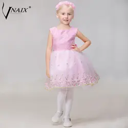 Vnaix f1014 Vestido De daminha розовый Кружево Вышивка Платья для девочек на свадьбу по колено Платье для Первого Причастия платье принцессы