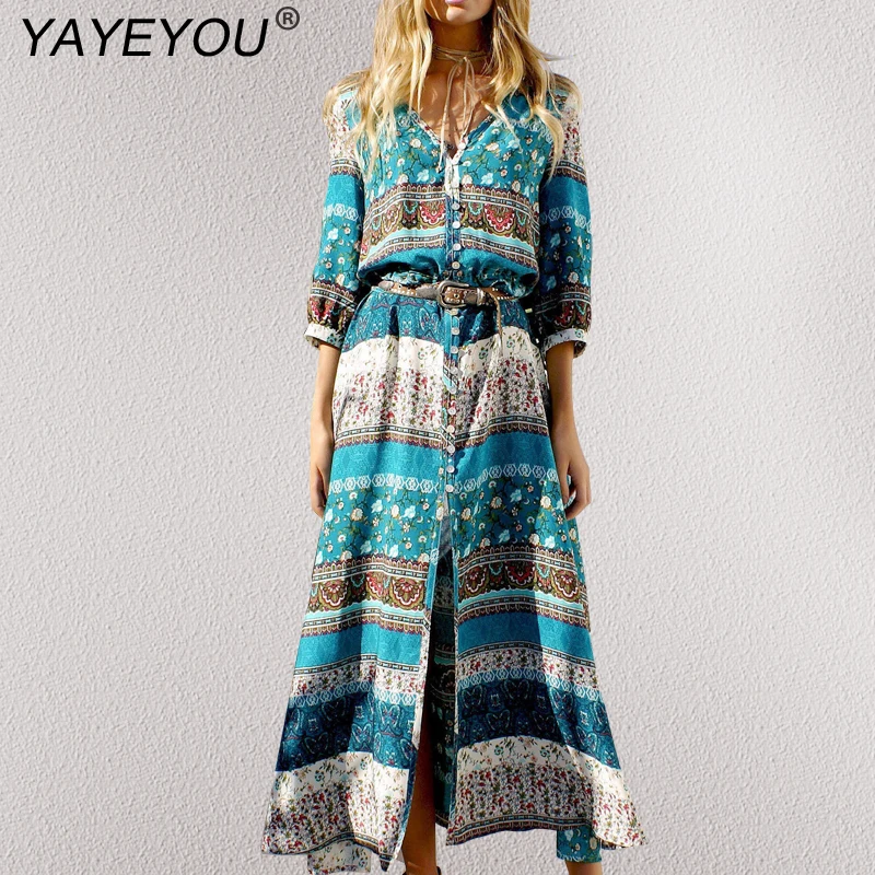 

YAYEYOU Maxi Long Dresses 2017 Sexy Robe Women Clothing Plus Size Summer Floor Length Beach Tunic Boho Sundress