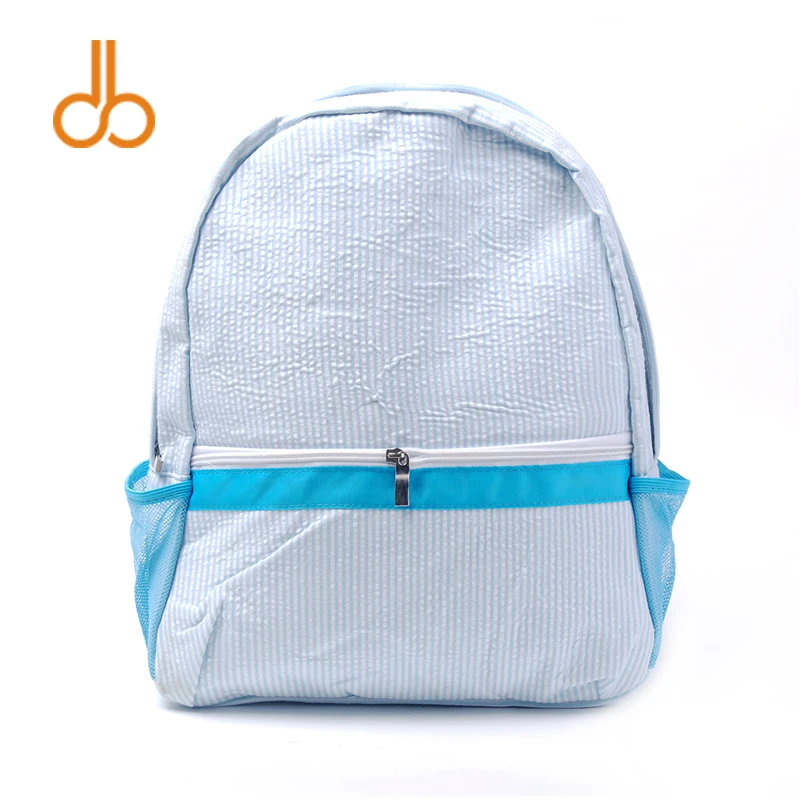 

seersucker material backpack kids school backpack book bag with mesh pockets DOM031