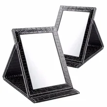 Black Size S:12*17.5*1.6CM Alligator Pattern Portable Foldable Makeup Mirror Leather Cosmetic Mirror Women Beauty Make Up