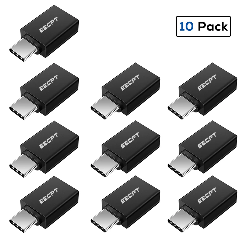 EECPT 10 шт. в упаковке USB OTG type C адаптер USB C к USB 3,0 OTG кабель type-C разъем адаптера для Macbook samsung S10 S9 huawei P20 - Цвет: 10 Pack Black