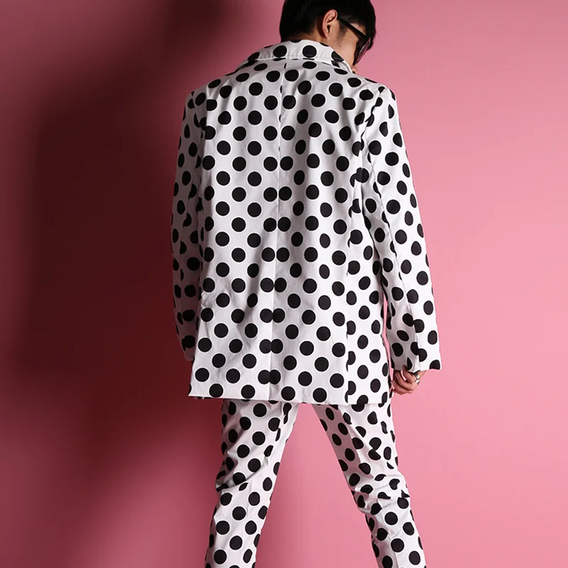 Hot New Mens Black And White Polka Dots Classic Suits Loose Suit Nightclubs Casual Blazers Men Dresses Tides Fashion Ninth Pants