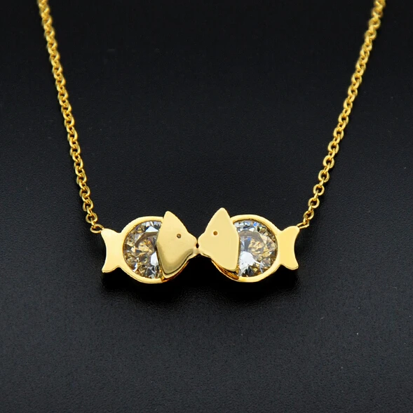 316L-Stainless-Steel-Gold-Plated-Kiss-Fish-Shape-Pendant-Necklace-Link-Chain-Necklace-Fashion-Jewelry-Top