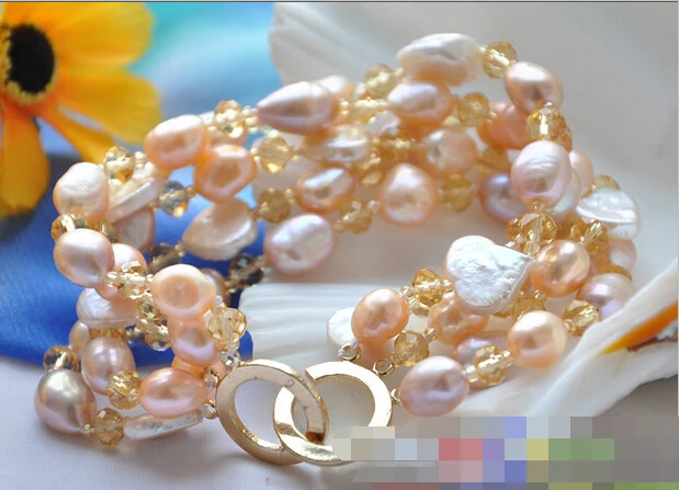 

Hot sell ->@@ > 01316 5row 8" pink baroque cultured pearl faceted citrine bracelet -Top quality free shipping