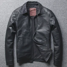 Мужская кожаная куртка из овчины, дизайнерская винтажная куртка-бомбер из натуральной кожи, большой размер, черная куртка на молнии в стиле сафари