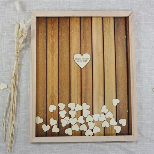 Personalized Wedding Guest Book Frame Rustic Wooden Heart Signature