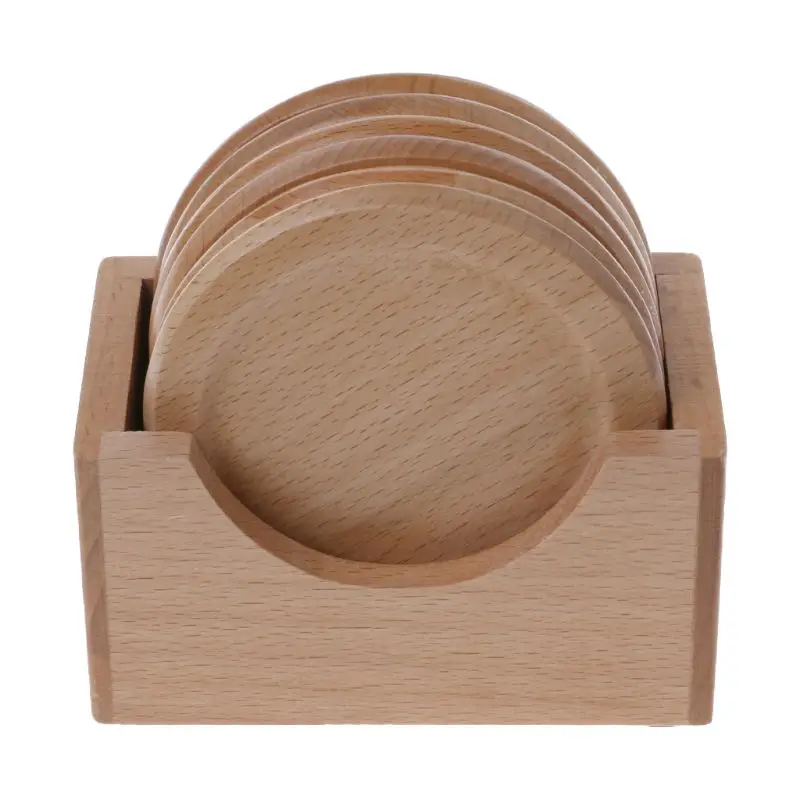

6Pcs/Set Beech Wood Drink Coaster Tea Coffee Cup Mat Table Decor Bottle Tableware Holder Kitchen