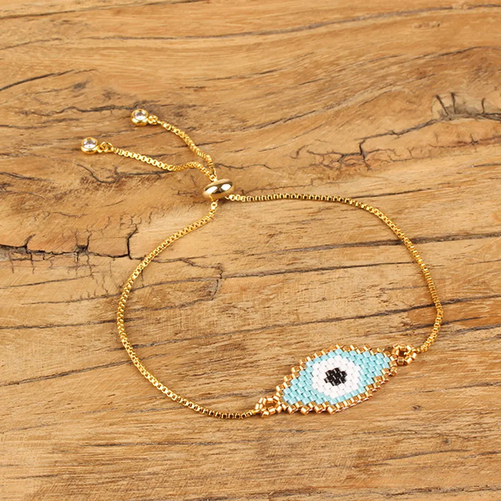 Shinus Miyuki браслет evil eye Miyuki Pulsera Mujer турецкий глаз браслет Boho золотая цепочка летние ювелирные изделия из бисера ткацкий станок