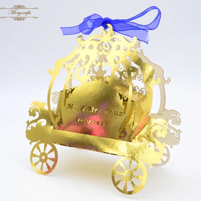 50 шт. лазерная резка золота Пользу Яркие каретки коробка конфет подарок для свадьбы