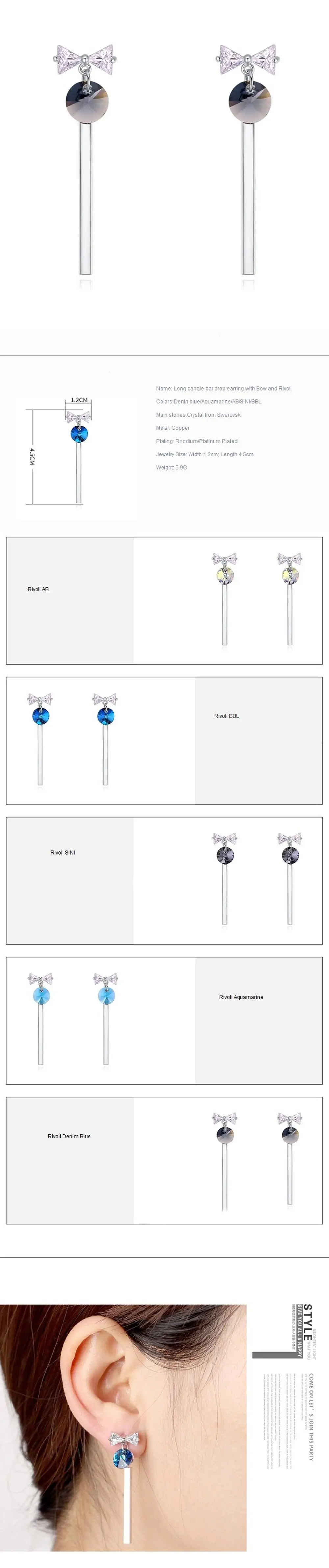 Ms Betti 2018 long dangle bar drop earring with Bow and Rivoli crystal from Swarovski08