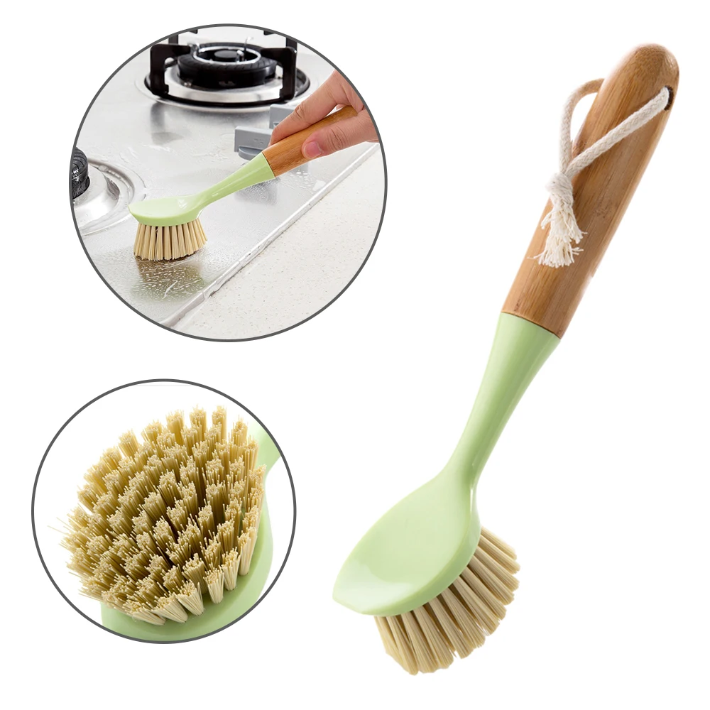 KT Durable Pot Pan Cleaning Brush Wooden Handle Dish Bowl Cleaner