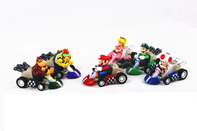 6pcs Super Mario Bros Kart Pull Back Car Figures Kart Pull Back