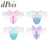 Сисси Мужское нижнее белье с оборками с бантом с высоким вырезом с низкой посадкой Блестящий Мягкий атласное бикини трусы трусики-танга сексуальный для Гея трусики