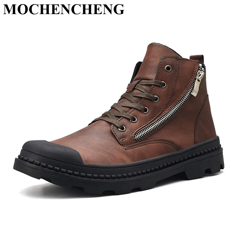 

Genuine Leather Shoes Men Ankle Boots Fashion Snow Boots for Male Black Brown High Top Lace-up Tooling Boots for Autumn Winter