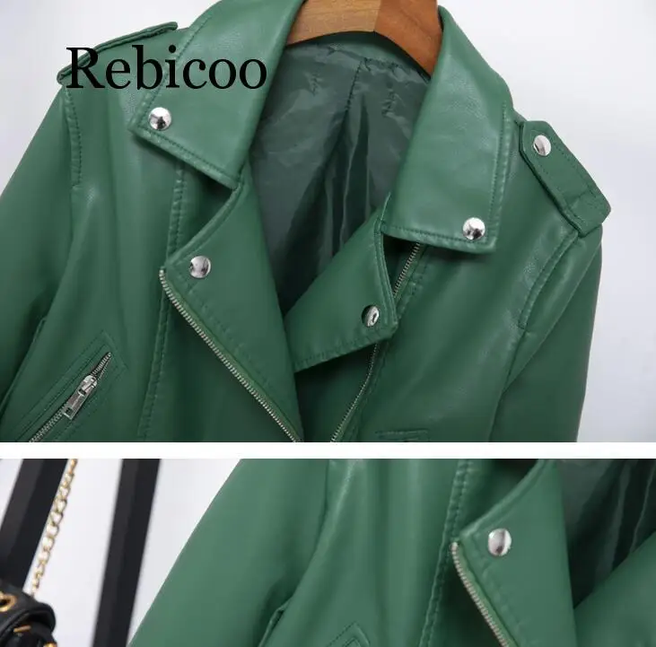 2019 new classic lapel short belt women's PU leather simple leather jacket motorcycle jacket