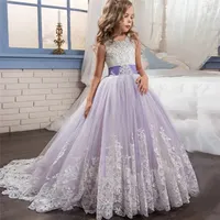 Элегантное фиолетовое бальное платье принцессы с цветочным рисунком для девочек, длинные платья для выпускного вечера, детская одежда с вышивкой для рождественской вечеринки