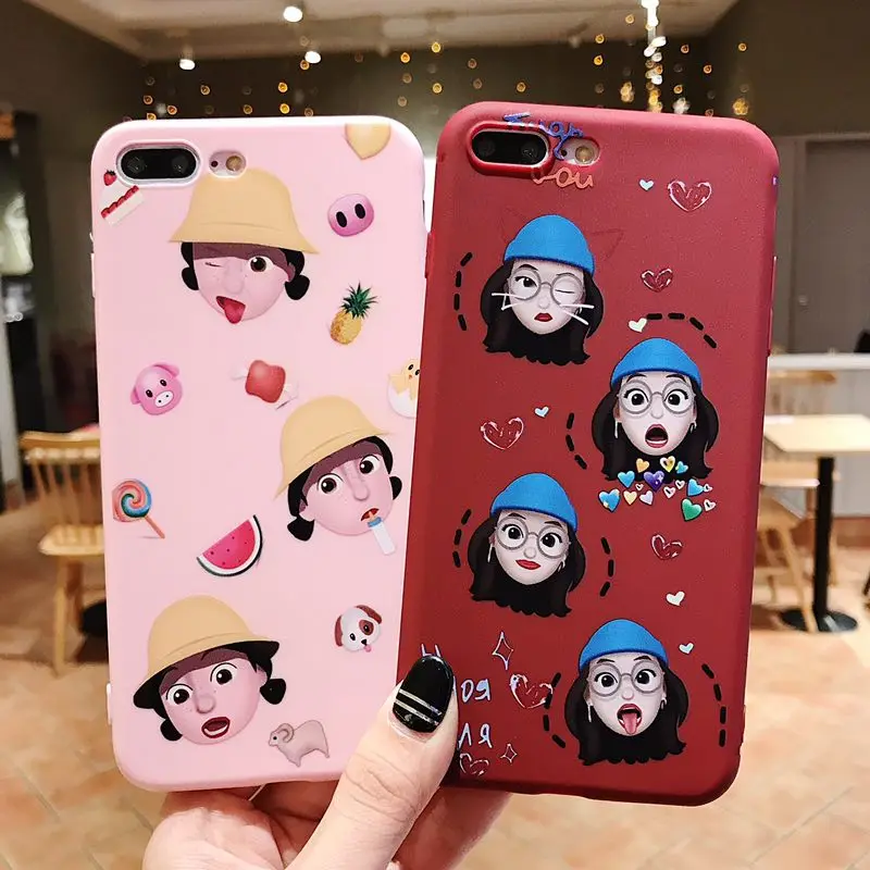 

For iPhone 6 6S 7 8 Plus Cases Cute Naughty Big Head Doll Soft TPU Silicone Shell For iPhone X XR XSMax Cover Capa Coque Case