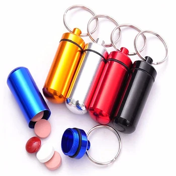 

200 pcs/lot Aluminum Medicine Pill Box Case Storage Drug Organizer Keychain Tablet Sundry Container Holder Free Shipping