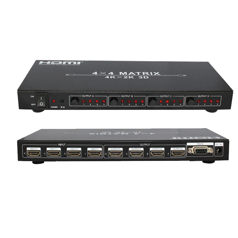 Высокопроизводительная HDMI матрица 4X4 HDMI1.4V 3D, 4k X 2K разрешения, RS232 с пультом дистанционного управления в розничной упаковке