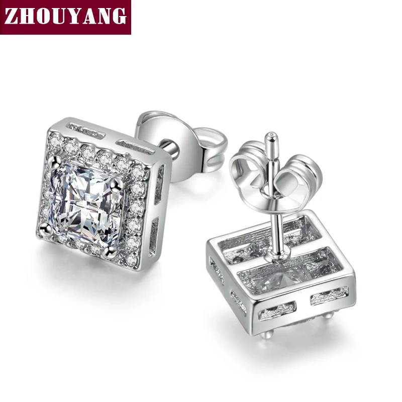 Классические дизайнерские серебряные квадратные серьги-гвоздики с кубическим цирконием для женщин ZYE846