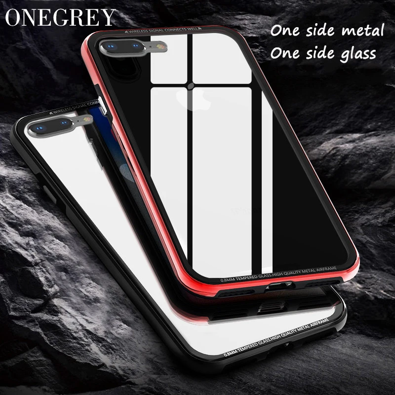 Luxury Metal Bumper Case For iPhone 7 8 Plus Original Hard Tempered Glass Cover 360 Full Protect Ba