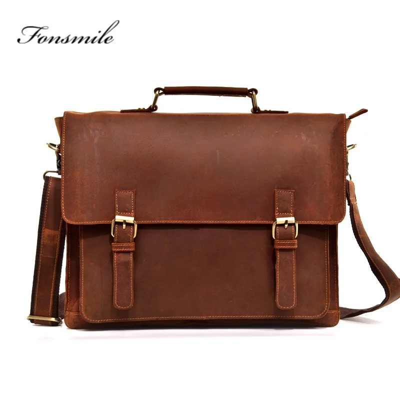 

Top Grade Male Men's Vintage Real Crazy Horse Leather Briefcase Messenger Shoulder Portfolio Laptop Bag Case Office Handbag New