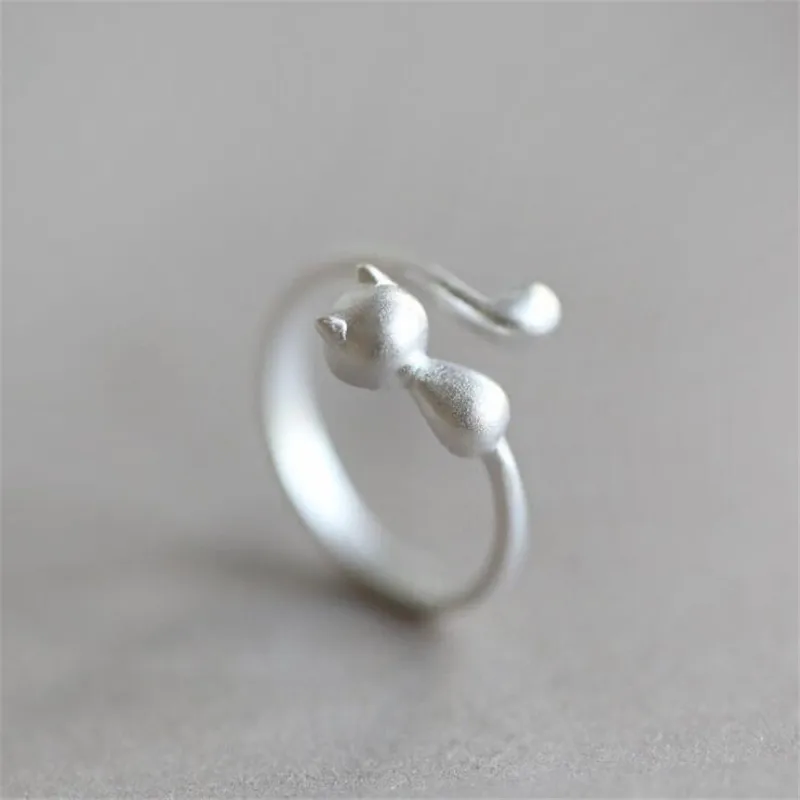 

Korean Style New Simple Popular 925 Sterling Silver Fashion Jewelry Fresh Literary Cute Sweet Cat Scrub Opening Rings R148