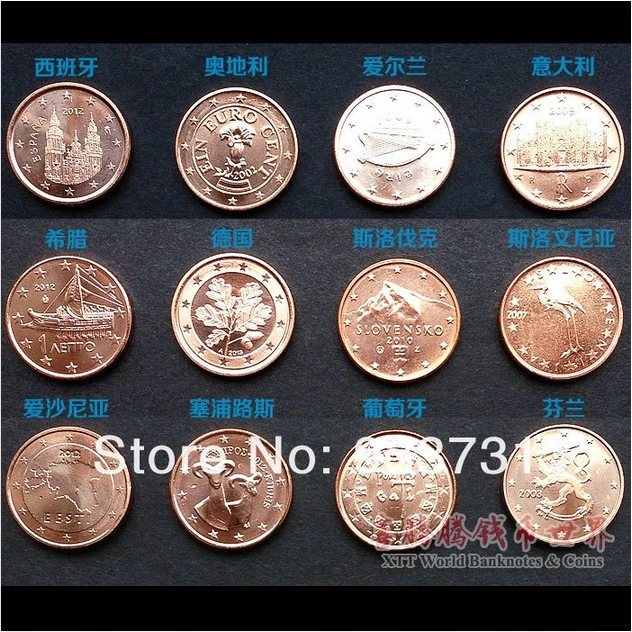 Free Shipping [16mm] diameter authentic EU12 foreign coins 1 euro cent coin 12 new uncirculated 12PC |