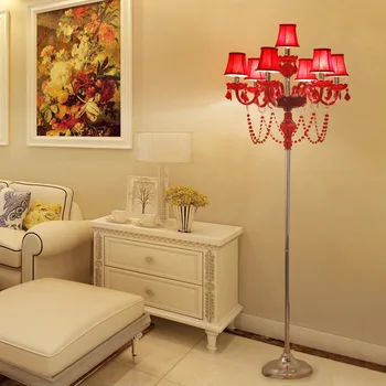 

Red Floor Lamp for Living room Bedroom Bed Side Decor Crystal Standing lamp Indoor home lighting with Lamp Shade For Floor lamp
