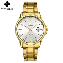 WWOOR Элитный бренд Для мужчин часы Нержавеющая сталь ремень световой Кварцевые часы Бизнес Для мужчин наручные часы человек подарок для