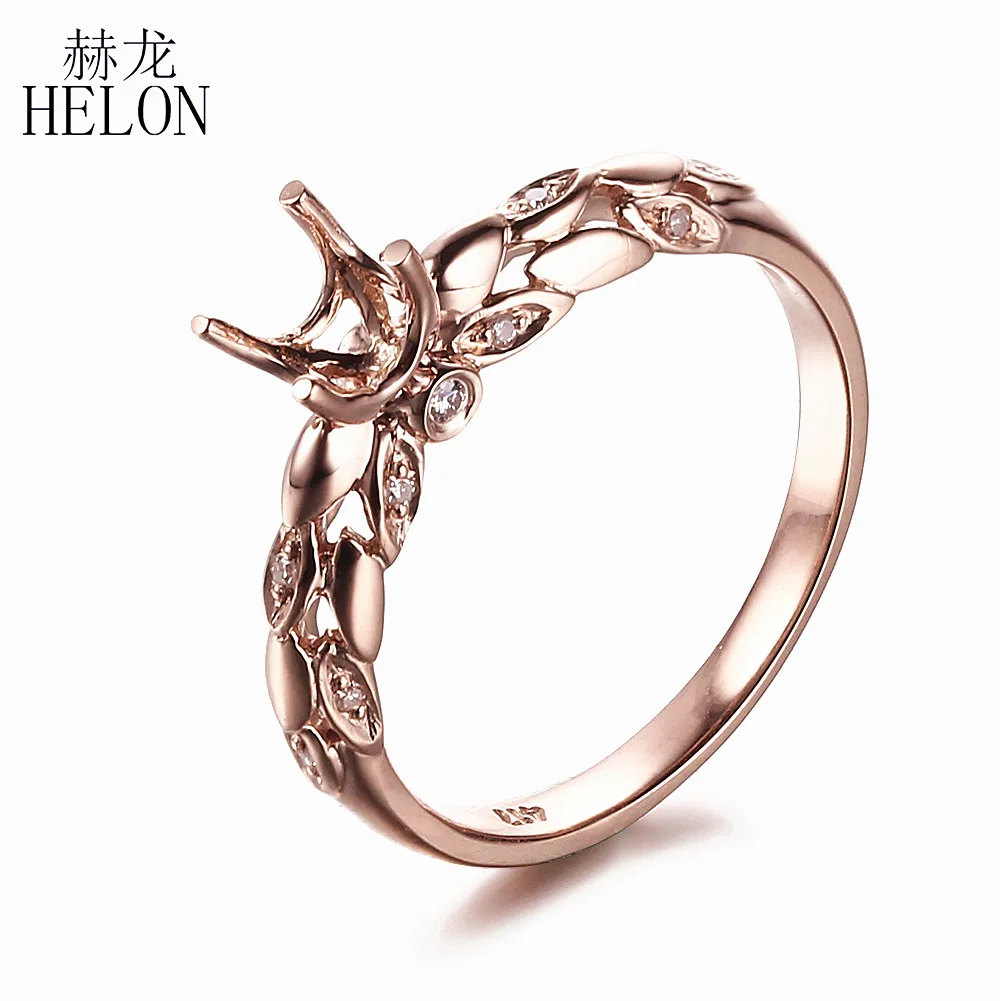 HELON Solid 14K Rose Gold 4 Prong Setting Bridal 5MM Round Semi Mount Genuine Natural Diamonds