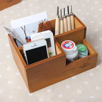 

Zakka remote desktop retro wooden box Home Furnishing multifunctional storage box three pen