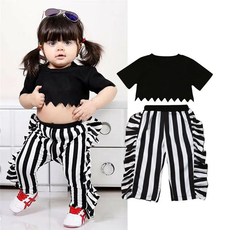 

2019 1-6T Kids Clothes Set Toddler Girls Outfit Summer Crop Top+Striped Wide Leg Pants Children Clothing Set 2pcs