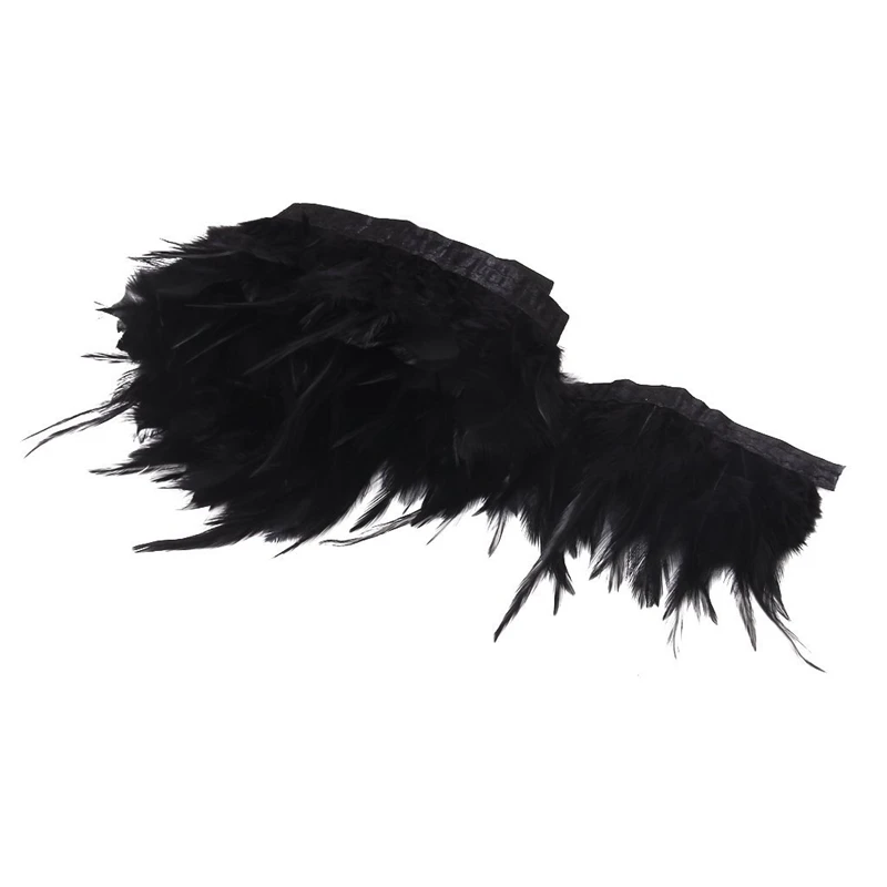 

Approx. 33 Inches Handmade Rooster Feather Fringe Trim for Sewing Crafts Decoration---Black