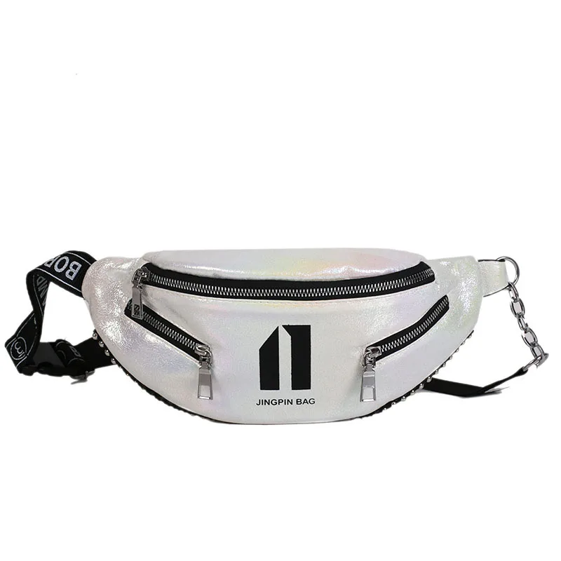 

Hip-hop fanny pack new women's rock belt bag PU leather laser flash heuptas waist bag