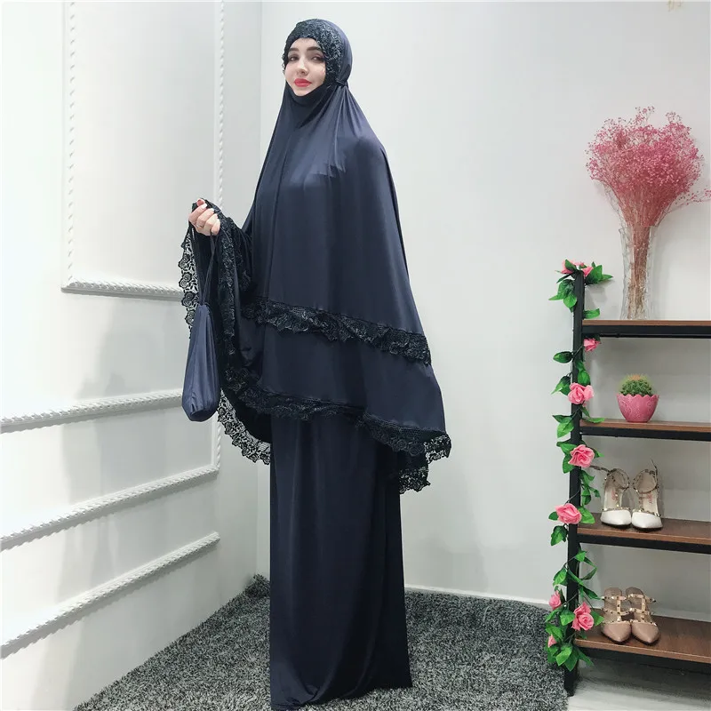 Ramadan Robe Abaya Dubai Turkey Islam Hijab Elasticity Muslim Dress For Everybody Kaftan Abayas For Women Tesettur Elbise - Цвет: Navy Blue