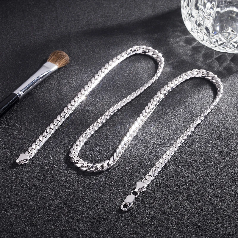 Moda 100% sólida plata esterlina 925 Rolo cadena collar Hombres 18-22 pulgadas popular cadena gruesa cadena cubana joyería de plata - 5