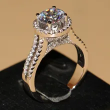 Drop ship Luxury Jewelry 925 Sterling Silver Round Cut White Clear 5A Cubic Zirconia Women Wedding